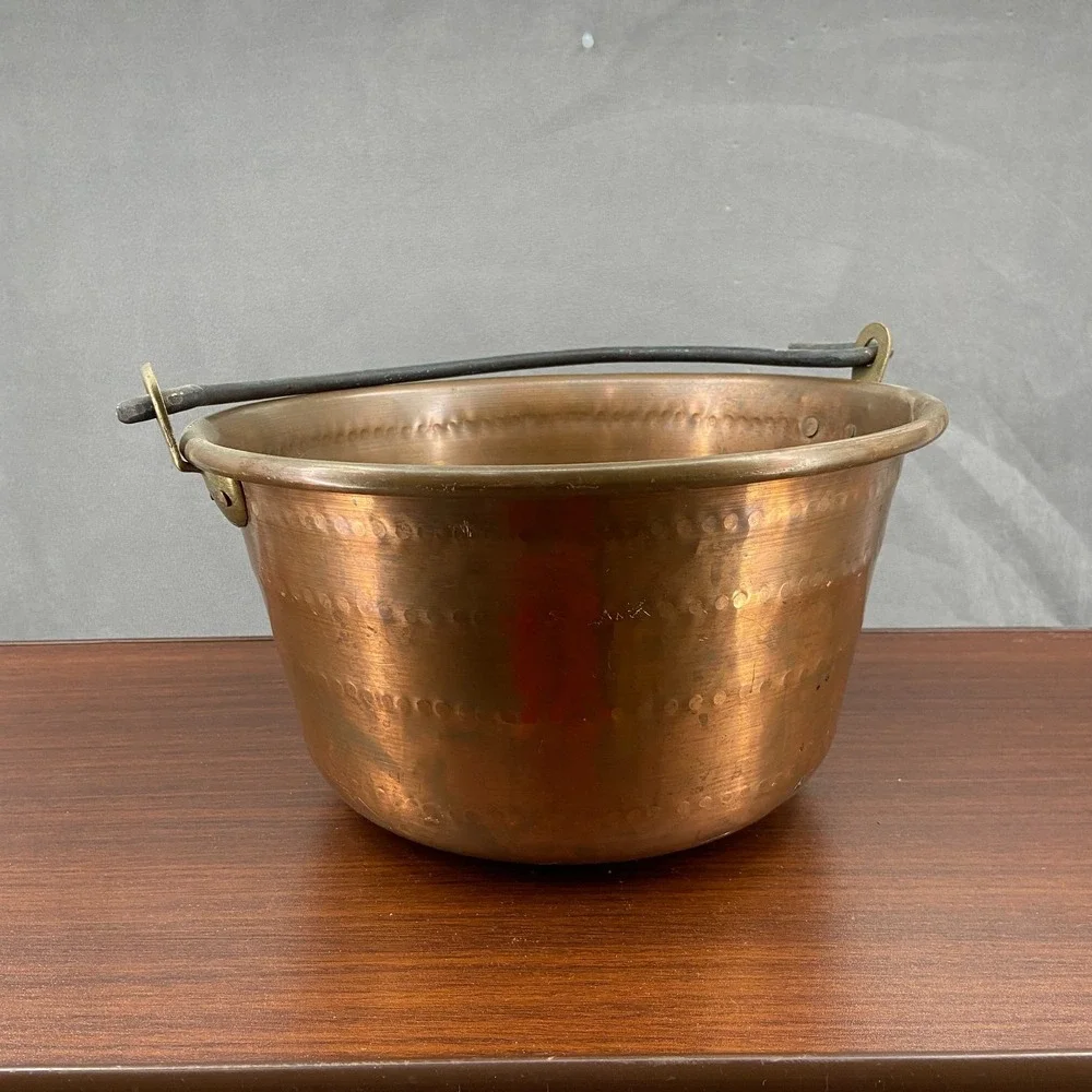 Vintage Hammered Copper Bucket Pail Planter Pot Swing Handle Rustic Decor